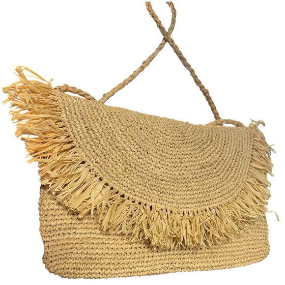 Mar Y Sol Tanya Raffia  Fringe Crossbody Clutch Purse - Picture 5 of 12